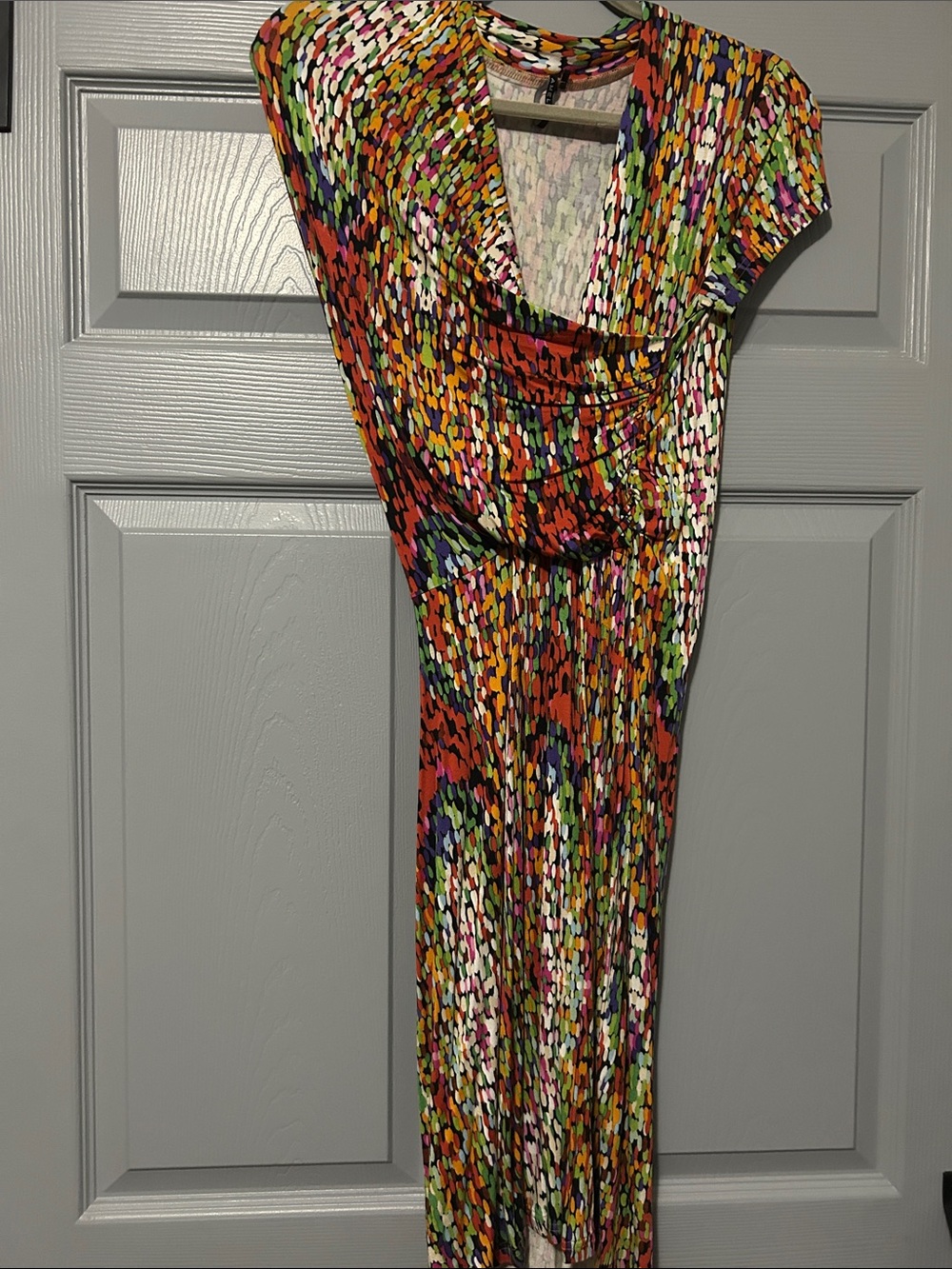 Cowl-Neck Multicolor Print Maxi Dress